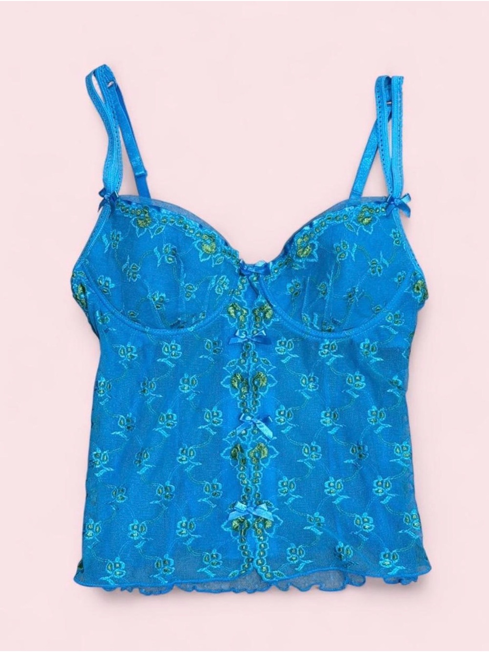 Victoria Secret 2000s Blue Floral Lace Camisole Top